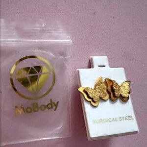 NWT MoBody Gold Butterfly Earrings surgical steel 3/4”